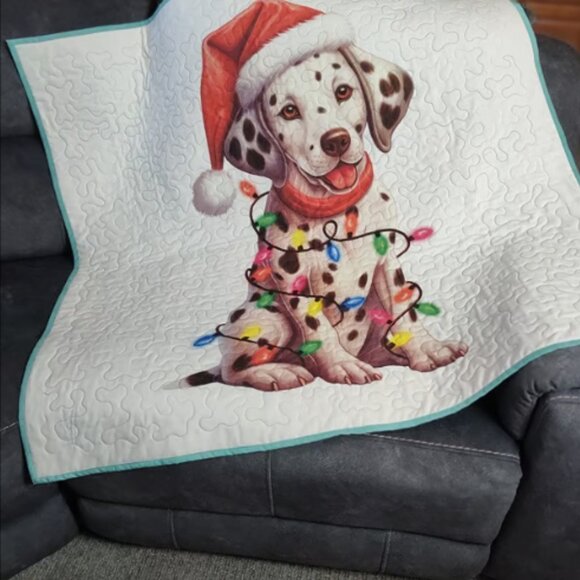 Merry Christmas Dalmatian Dog! New Handmade! Quilted Throw 42" x 42" - Picture 2 of 9